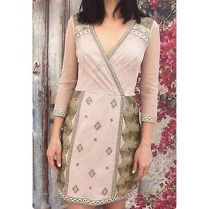 Karen Millen Oriental Embroidered Luxe Metallic Plunge Mini Dress Size 8 NWOT